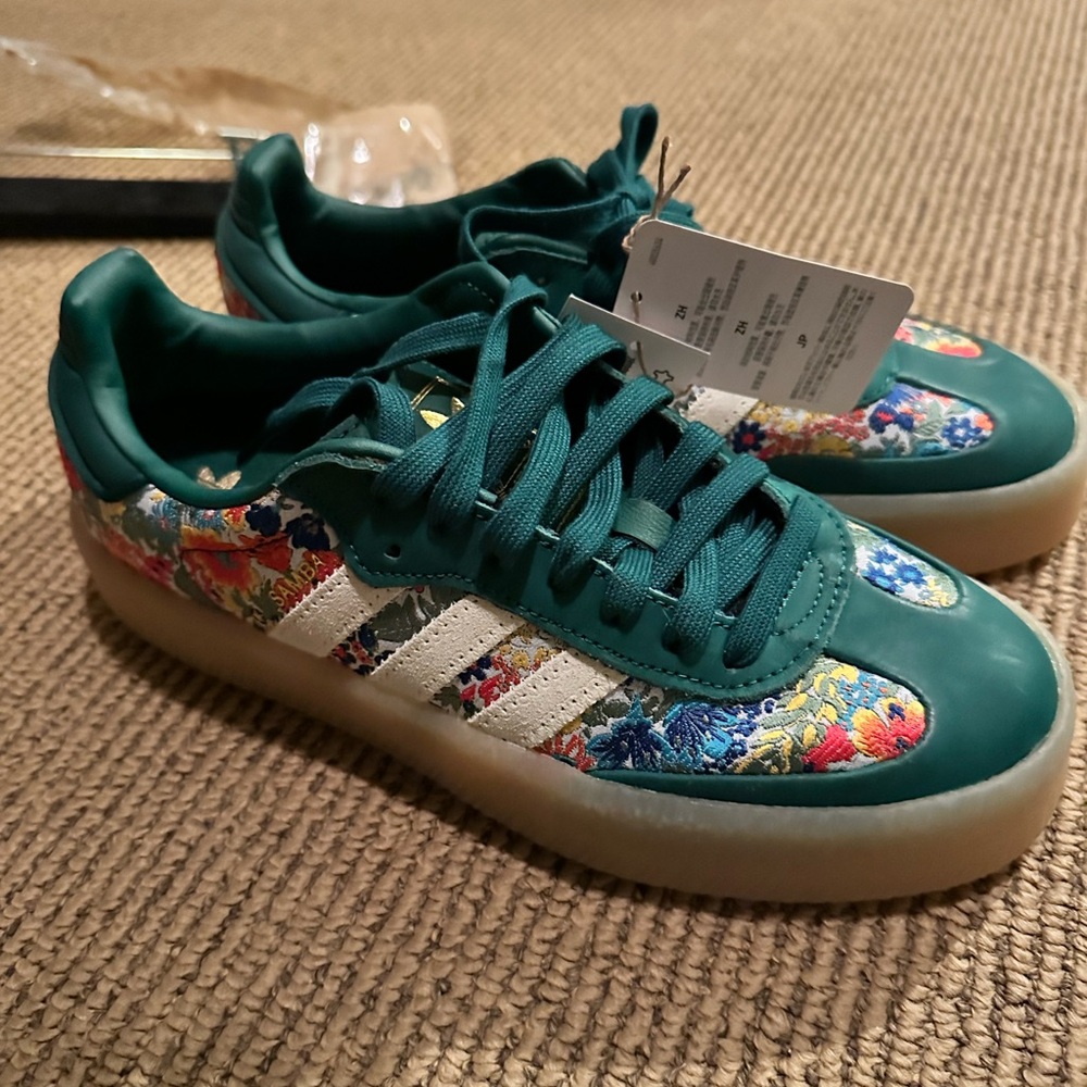adidas Teal Green Floral-Accent Gazelle Sneakers - Picture 2 of 5